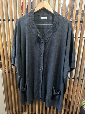 Calvin Klein Charcoal Gray Button Front Wide Leg Short Sleeve Cardigan Pockets